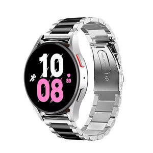 Steel Strap, silver/black, on a watch, 3/4 front view