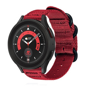 Nylon Buckle Strap, red, on a watch, 3/4 front view
