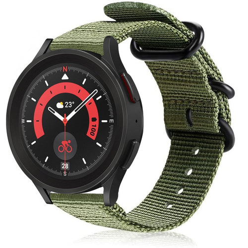 Nylon Buckle Strap, green, on a watch, 3/4 front view