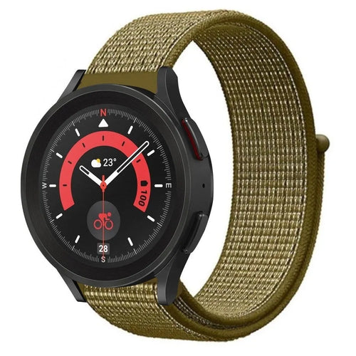 Nylon Strap, olive, on a watch, 3/4 front view