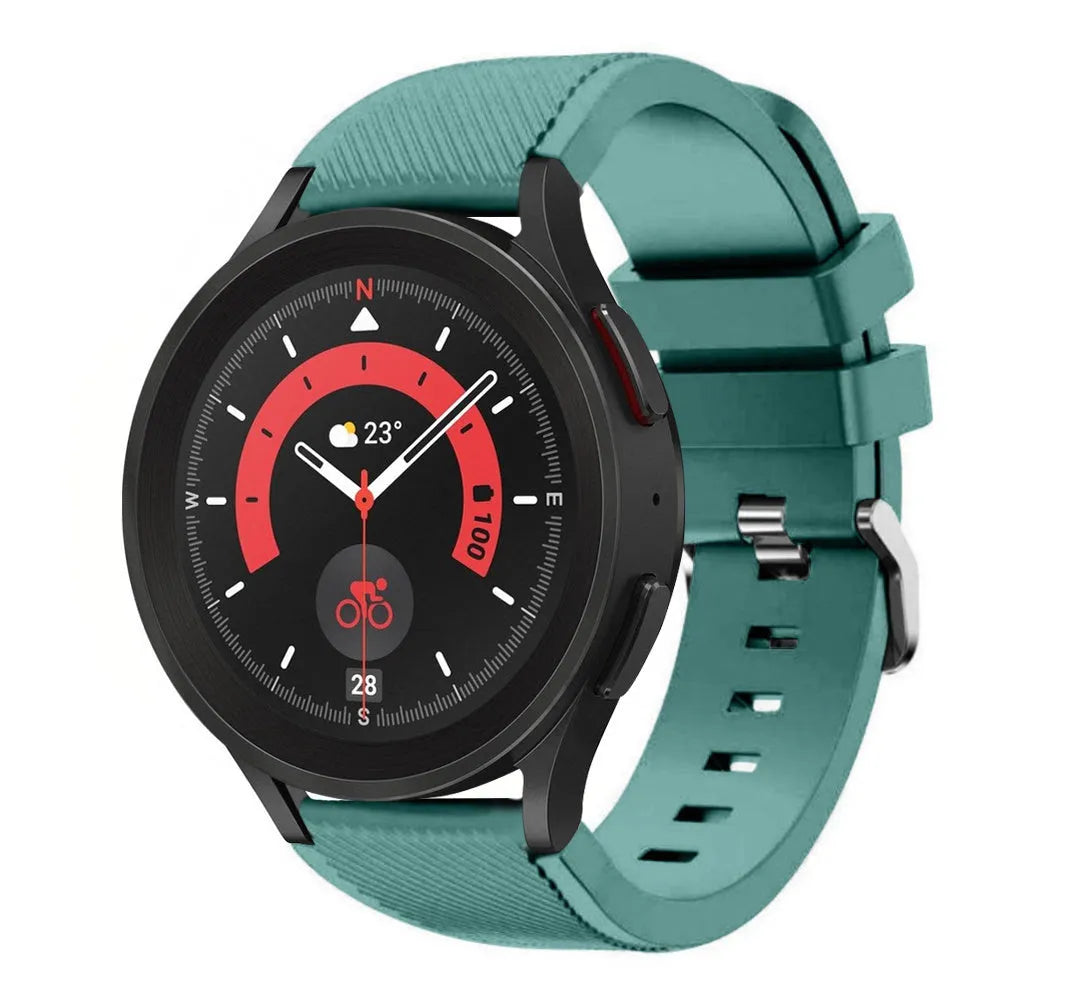 Twill Silicone Strap, viridian, on a watch, 3/4 front view