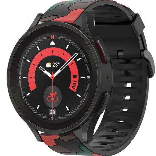 Silicone Camo Strap, red, on a watch, 3/4 front view