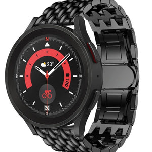 Steel Dragon Strap, black, on a watch, 3/4 front view