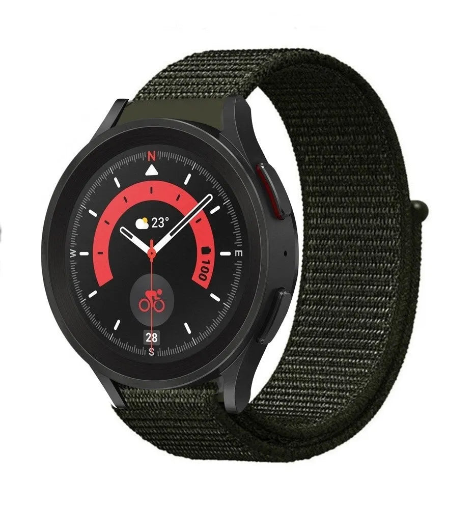 Nylon Strap, dark green, on a watch, 3/4 front view