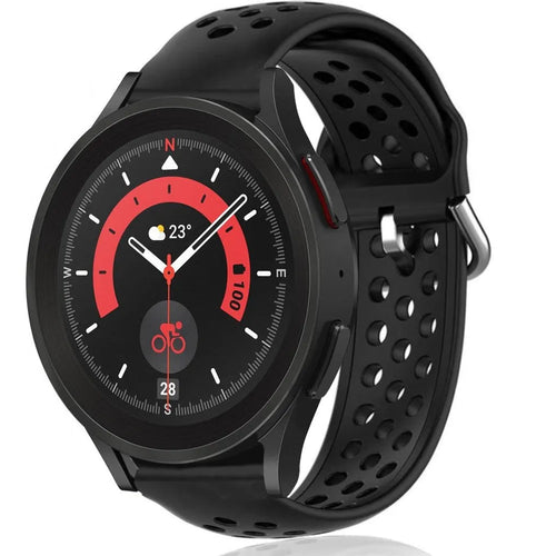 Breathable Silicone Strap, black, on a watch, 3/4 front view