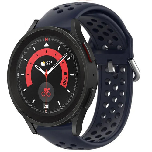 Breathable Silicone Strap, dark blue, on a watch, 3/4 front view