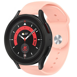 Silicone Sport Strap, pink, on a watch, 3/4 front view