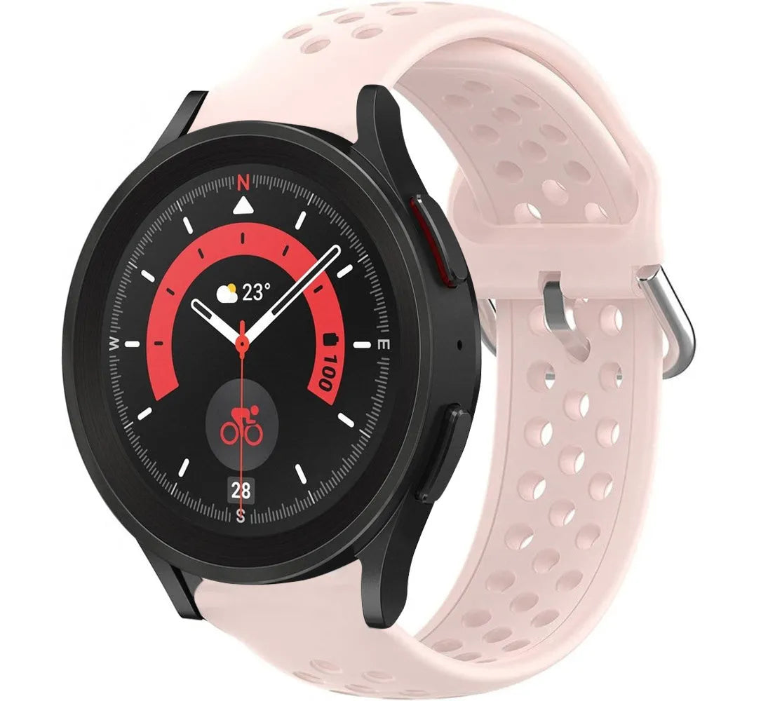 Breathable Silicone Strap, pink, on a watch, 3/4 front view