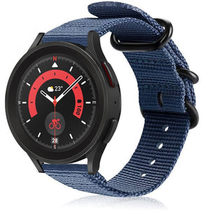Nylon Buckle Strap, blue, on a watch, 3/4 front view