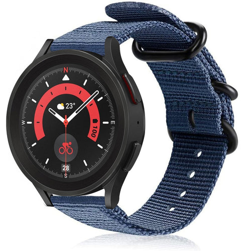 Nylon Buckle Strap, blue, on a watch, 3/4 front view