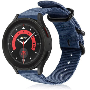 Nylon Buckle Strap, blue, on a watch, 3/4 front view