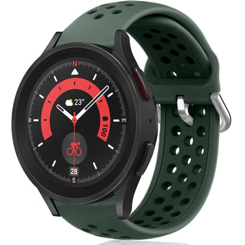 Breathable Silicone Strap, army green, on a watch, 3/4 front view