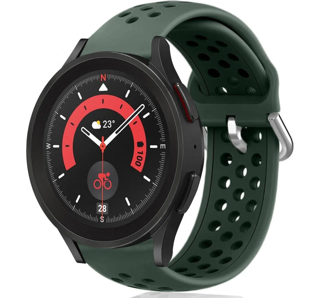 Breathable Silicone Strap, army green, on a watch, 3/4 front view