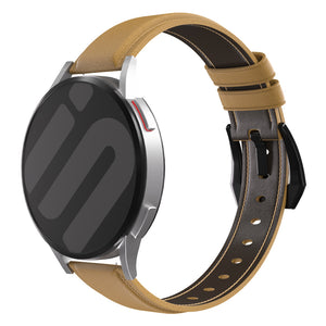 Leather Strap, beige, on a watch, 3/4 front view