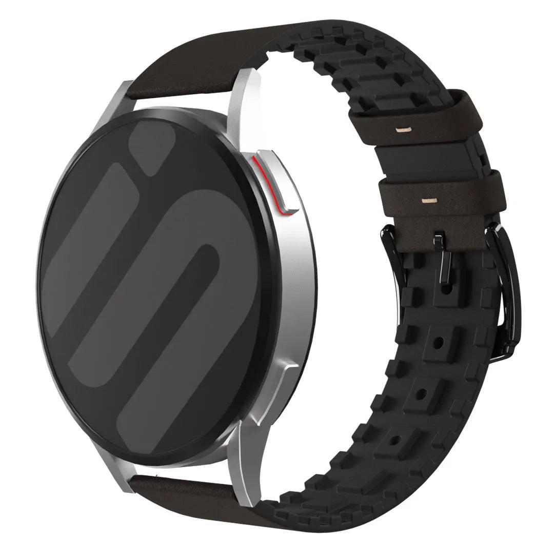 Leather / Silicone Strap, brown, on a watch, 3/4 front view