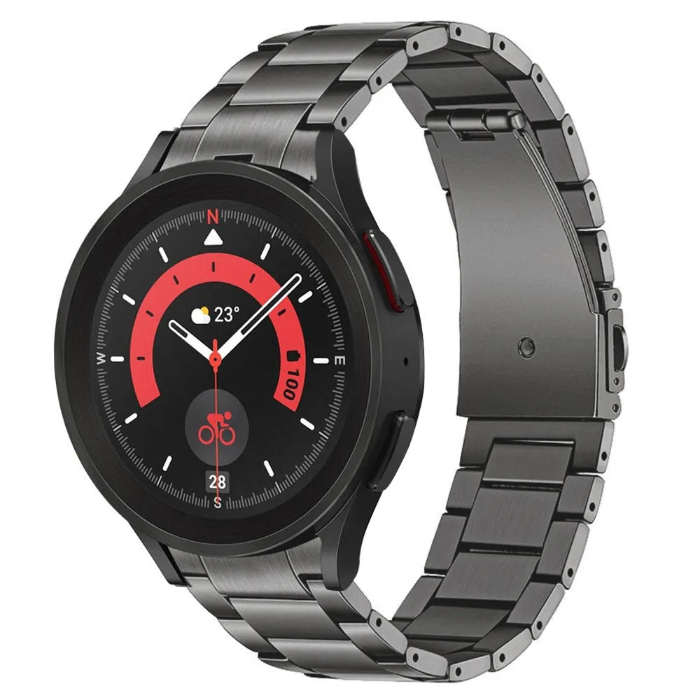 Titanium Strap, graphite, on a watch, 3/4 front view