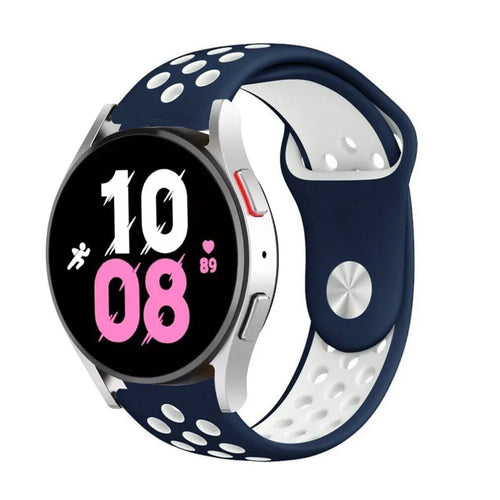 Silicone Sport Strap, blue/white, on a watch, 3/4 front view
