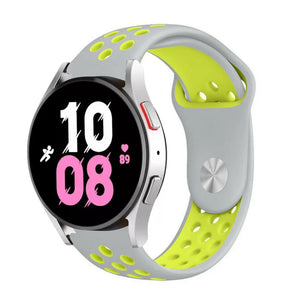 Silicone Sport Strap, grey/yellow, on a watch, 3/4 front view