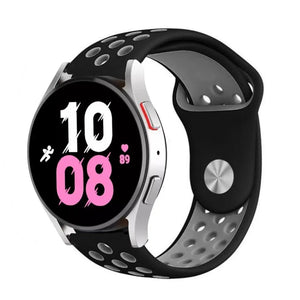 Silicone Sport Strap, black/grey, on a watch, 3/4 front view