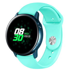 Silicone Sport Strap, aqua, on a watch, 3/4 front view