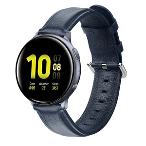 Leather Strap, dark blue, on a watch, 3/4 front view
