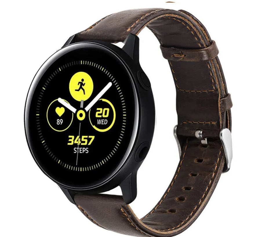 Leather Strap, dark brown, on a watch, 3/4 front view