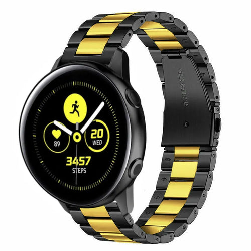 Steel Strap, black/gold, on a watch, 3/4 front view