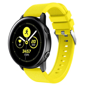 Twill Silicone Strap, yellow, on a watch, 3/4 front view