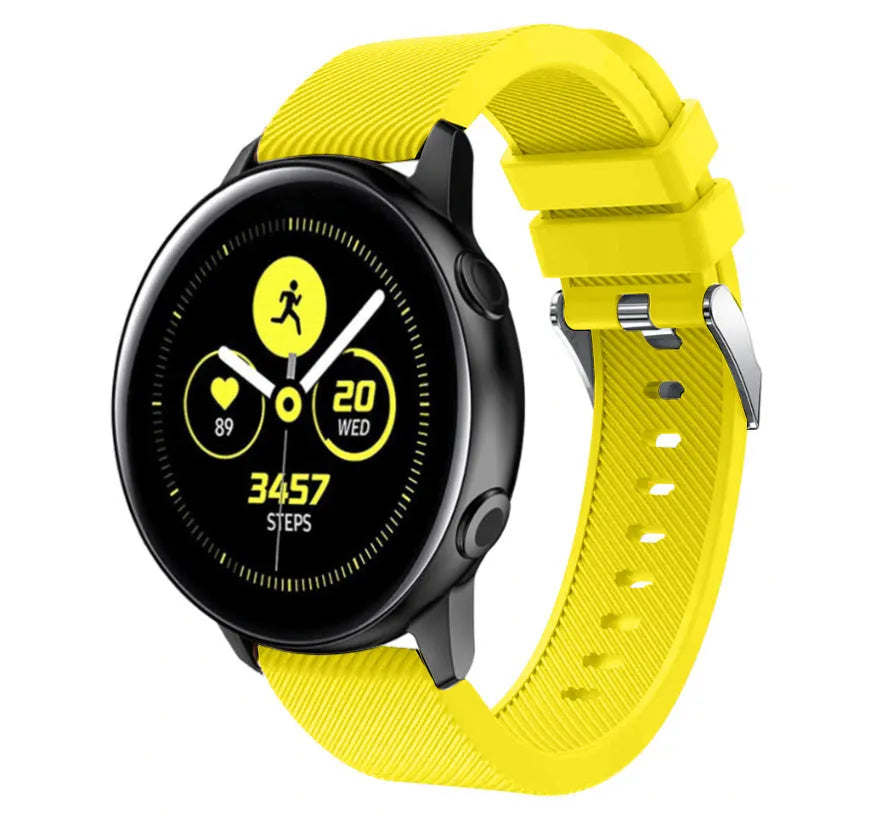 Twill Silicone Strap, yellow, on a watch, 3/4 front view