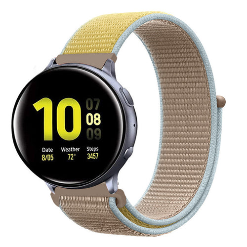 Nylon Strap, camel, on a watch, 3/4 front view