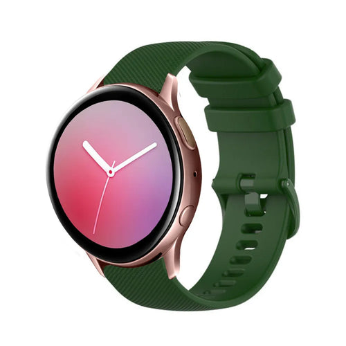 Premium Silicone Strap, army green, on a watch, 3/4 front view