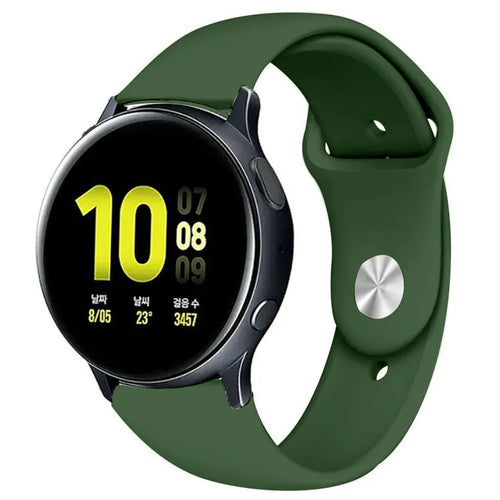 Silicone Sport Strap, army green, on a watch, 3/4 front view