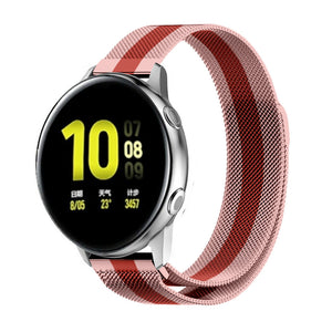 Milanese Strap, red/pink, on a watch, 3/4 front view