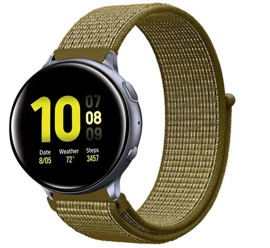 Nylon Strap, olive, on a watch, 3/4 front view