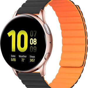 Magnetic Silicone Strap, black/orange, on a watch, 3/4 front view