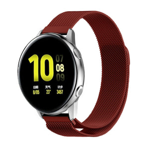 Milanese Strap, red, on a watch, 3/4 front view