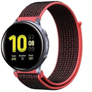 Nylon Strap, black/coral, on a watch, 3/4 front view