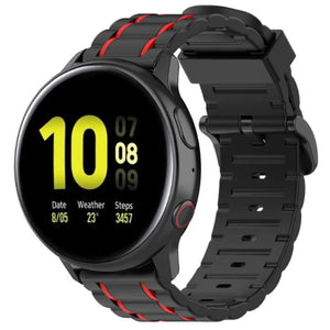 Silicone Strap 'Tough', black/red, on a watch, 3/4 front view