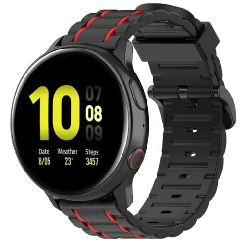 Silicone Strap 'Tough', black/red, on a watch, 3/4 front view