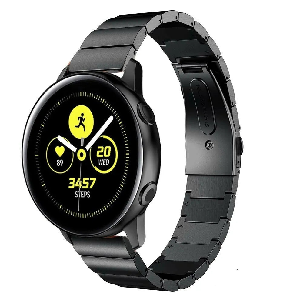 Premium Metal Strap, black, on a watch, 3/4 front view