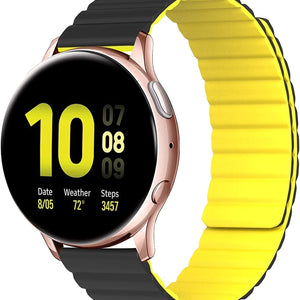 Magnetic Silicone Strap, black/yellow, on a watch, 3/4 front view