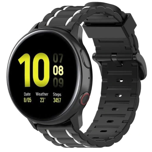 Silicone Strap 'Tough', black/white, on a watch, 3/4 front view