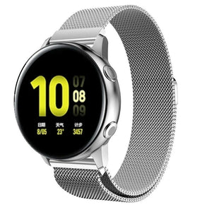 Milanese Strap, silver, on a watch, 3/4 front view