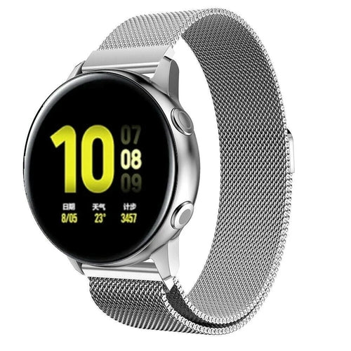 Milanese Strap, silver, on a watch, 3/4 front view