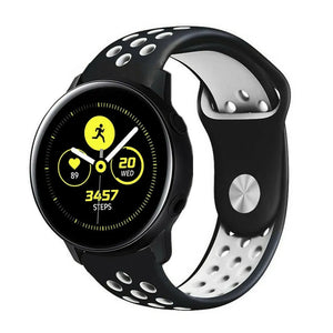 Silicone Sport Strap, black/white, on a watch, 3/4 front view