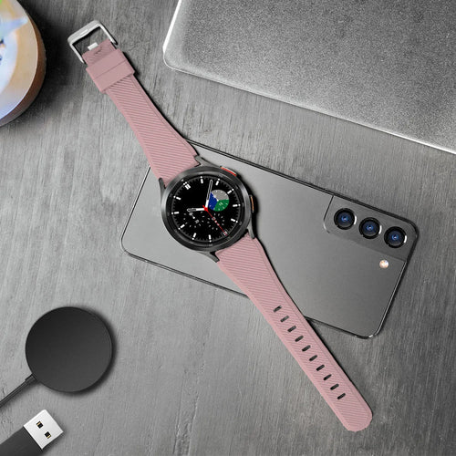 Twill Silicone Strap, pink, on a watch, 3/4 front view