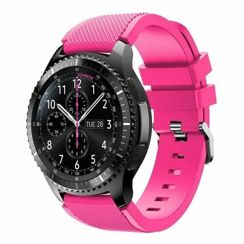 Twill Silicone Strap, bright pink, on a watch, 3/4 front view
