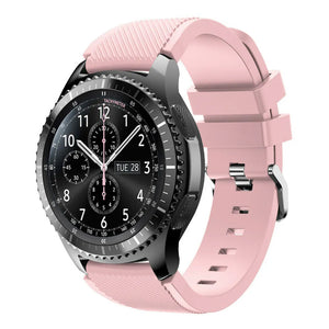Twill Silicone Strap, pink, on a watch, 3/4 front view