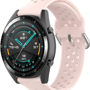 Breathable Silicone Strap, pink, on a watch, 3/4 front view