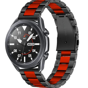 Steel Strap, black/red, on a watch, 3/4 front view
